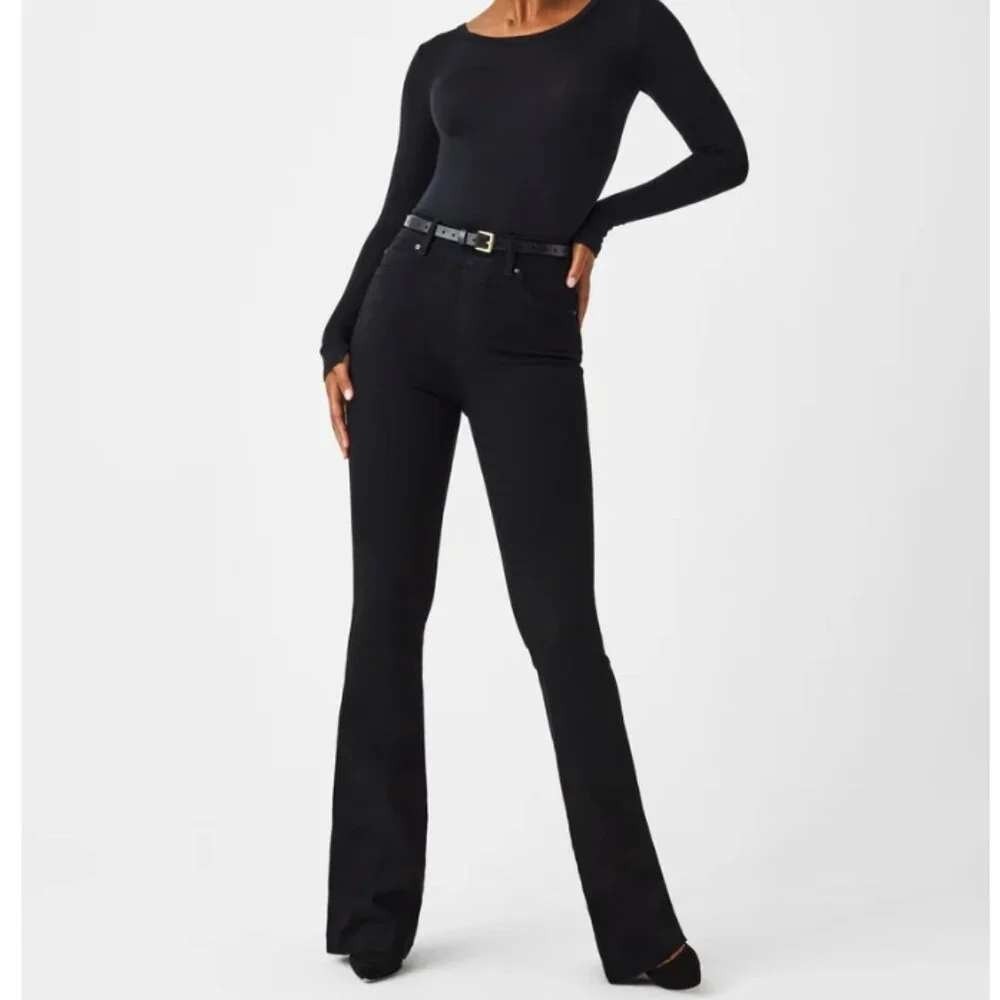 NWT Spanx EveryWear Flare Jeans Black Medium Compression High Rise Sz MP Bootcut